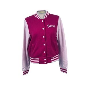 Hot Topic Barbie Pink Varsity Jacket Snap Front Sweatshirt Small